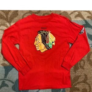 Reebok Blackhawks NHL Hockey Long Sleeve Graphic T-Shirt‎ Red Size S